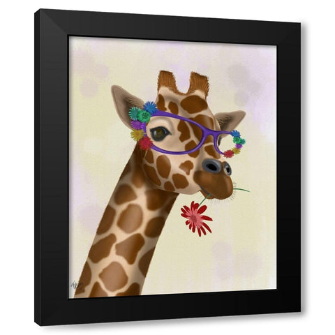 Giraffe and Flower Glasses 2 Black Modern Wood Framed Art Print by Fab Funky