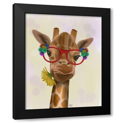 Giraffe and Flower Glasses 3 Black Modern Wood Framed Art Print by Fab Funky
