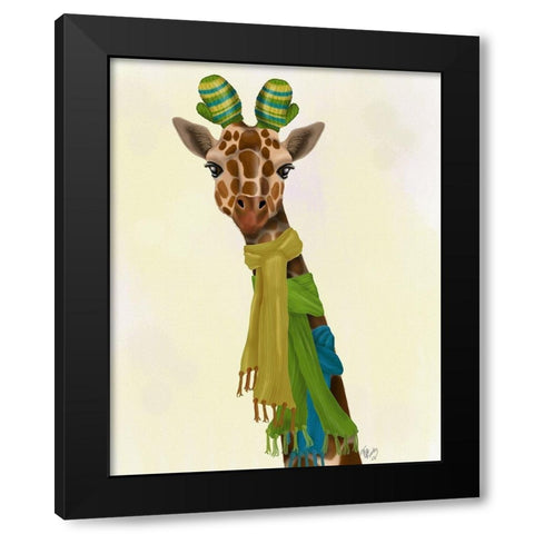 Giraffe and Scarves Black Modern Wood Framed Art Print by Fab Funky