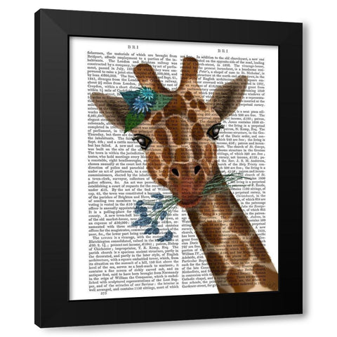 Chewing Giraffe 1 Black Modern Wood Framed Art Print by Fab Funky