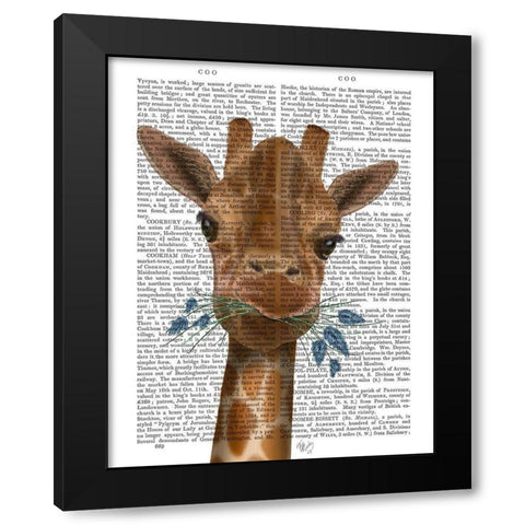 Chewing Giraffe 2 Black Modern Wood Framed Art Print by Fab Funky