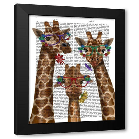 Giraffe and Flower Glasses, Trio Black Modern Wood Framed Art Print with Double Matting by Fab Funky