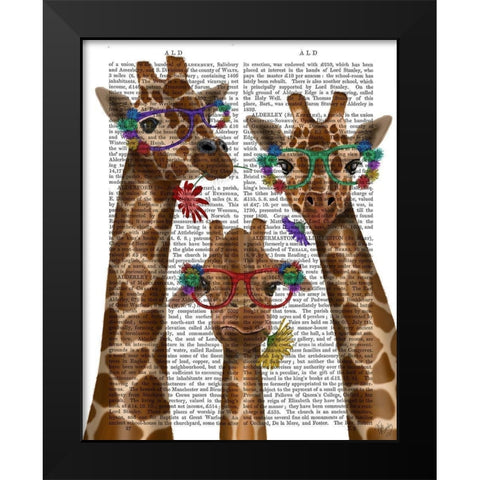Giraffe and Flower Glasses, Trio Black Modern Wood Framed Art Print by Fab Funky