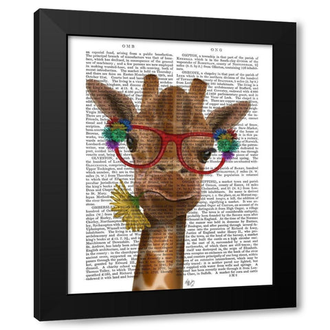 Giraffe and Flower Glasses 3 Black Modern Wood Framed Art Print by Fab Funky
