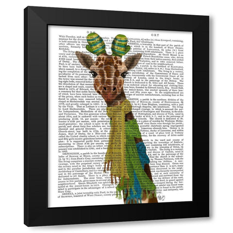 Giraffe and Scarves Black Modern Wood Framed Art Print by Fab Funky