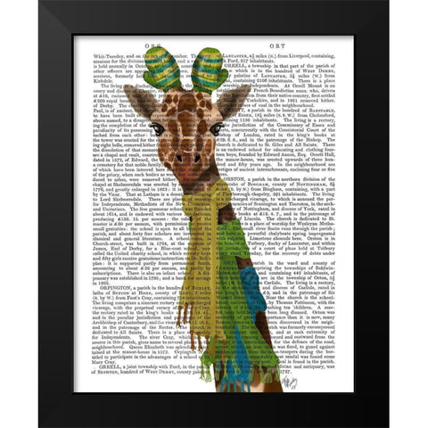 Giraffe and Scarves Black Modern Wood Framed Art Print by Fab Funky