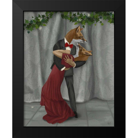 Foxes Romantic Dancers Black Modern Wood Framed Art Print by Fab Funky