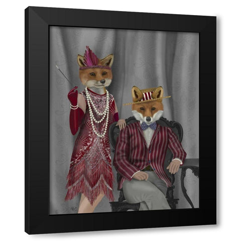 Fox Couple 1920s Black Modern Wood Framed Art Print by Fab Funky