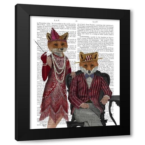 Fox Couple 1920s Black Modern Wood Framed Art Print by Fab Funky