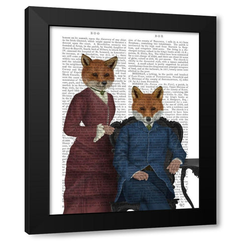 Fox Couple Edwardians Black Modern Wood Framed Art Print with Double Matting by Fab Funky