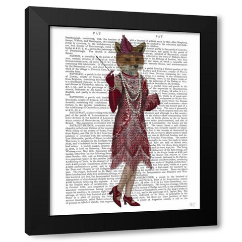 Fox Lady 1920s Flapper Black Modern Wood Framed Art Print by Fab Funky