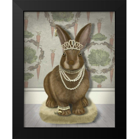 Rabbit and Pearls, Full Black Modern Wood Framed Art Print by Fab Funky