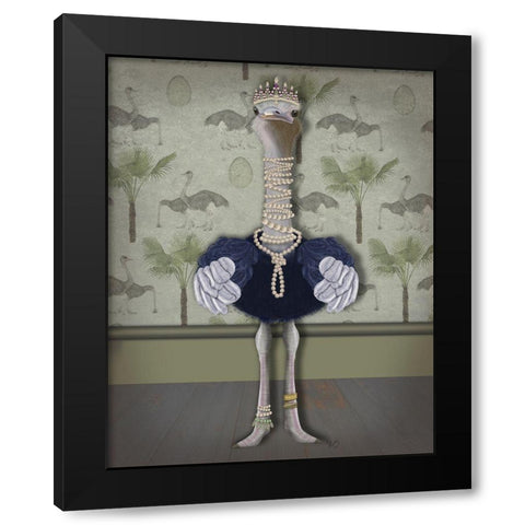 Ostrich and Pearls, Full Black Modern Wood Framed Art Print by Fab Funky