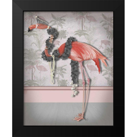 Flamingo and Pearls, Full Black Modern Wood Framed Art Print by Fab Funky