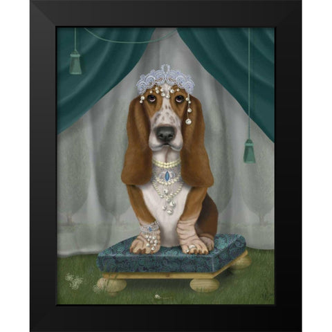 Basset Hound and Tiara Black Modern Wood Framed Art Print by Fab Funky