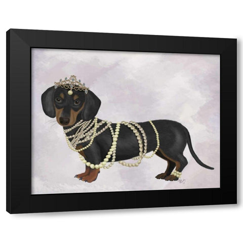 Dachshund and Pearls Black Modern Wood Framed Art Print by Fab Funky