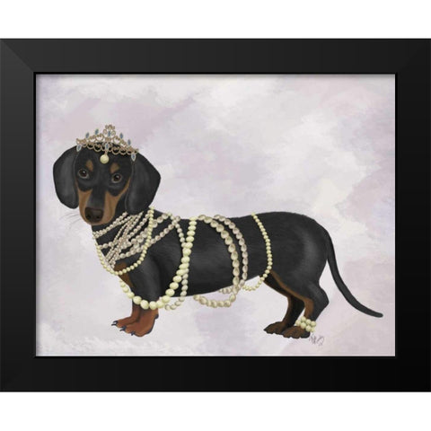 Dachshund and Pearls Black Modern Wood Framed Art Print by Fab Funky