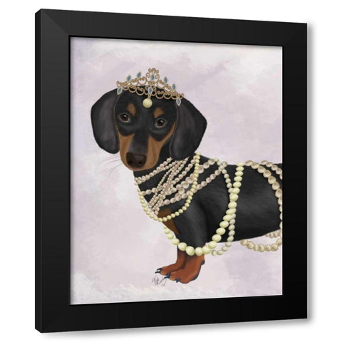 Dachshund and Tiara Black Modern Wood Framed Art Print with Double Matting by Fab Funky