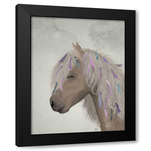 Horse Beige with Ribbons Black Modern Wood Framed Art Print by Fab Funky