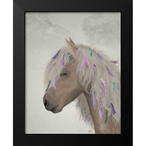 Horse Beige with Ribbons Black Modern Wood Framed Art Print by Fab Funky