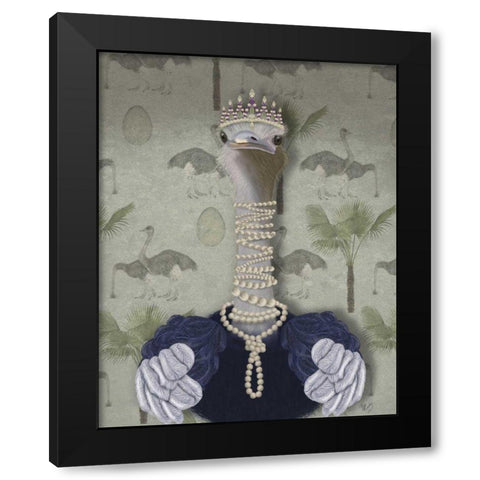 Ostrich and Pearls, Portrait Black Modern Wood Framed Art Print with Double Matting by Fab Funky