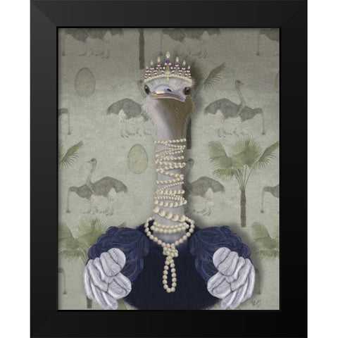 Ostrich and Pearls, Portrait Black Modern Wood Framed Art Print by Fab Funky