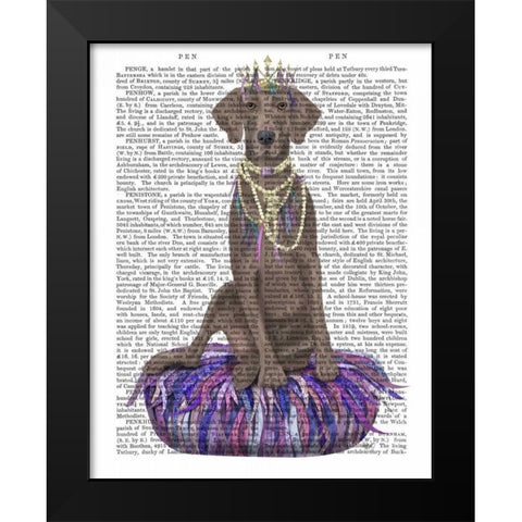 Weimaraner on Purple Cushion Black Modern Wood Framed Art Print by Fab Funky