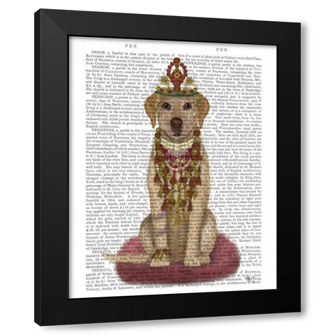 Yellow Labrador and Tiara, Full Black Modern Wood Framed Art Print by Fab Funky