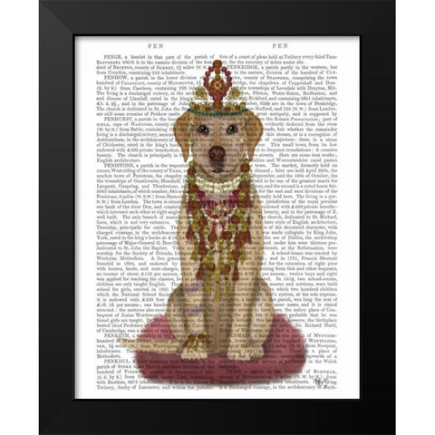Yellow Labrador and Tiara, Full Black Modern Wood Framed Art Print by Fab Funky