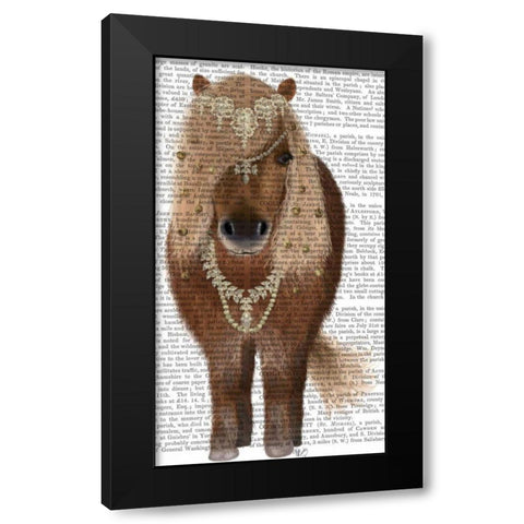Horse Brown Pony with Bells, Full Black Modern Wood Framed Art Print with Double Matting by Fab Funky