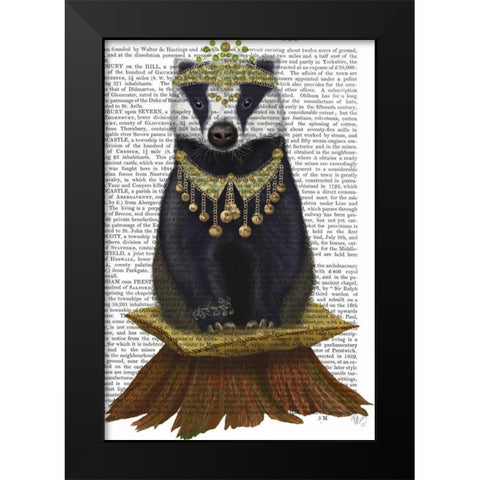 Badger with Tiara, Full Black Modern Wood Framed Art Print by Fab Funky