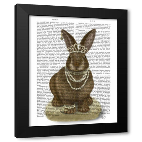 Rabbit and Pearls, Full Black Modern Wood Framed Art Print by Fab Funky