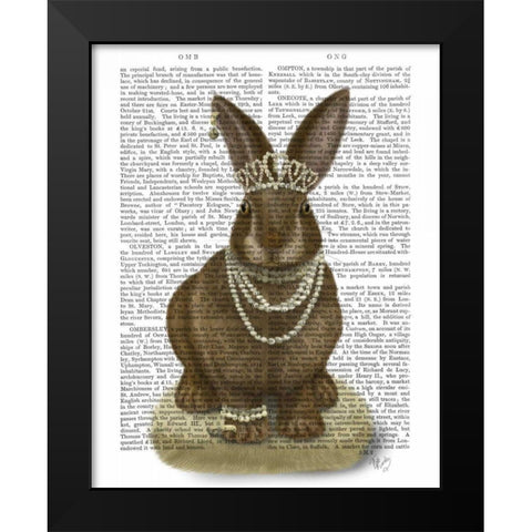 Rabbit and Pearls, Full Black Modern Wood Framed Art Print by Fab Funky