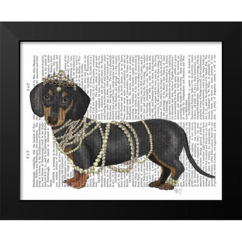 Dachshund and Pearls Black Modern Wood Framed Art Print by Fab Funky