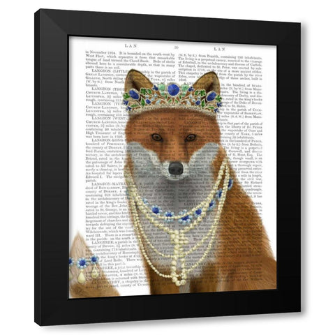 Fox with Tiara, Portrait Black Modern Wood Framed Art Print with Double Matting by Fab Funky