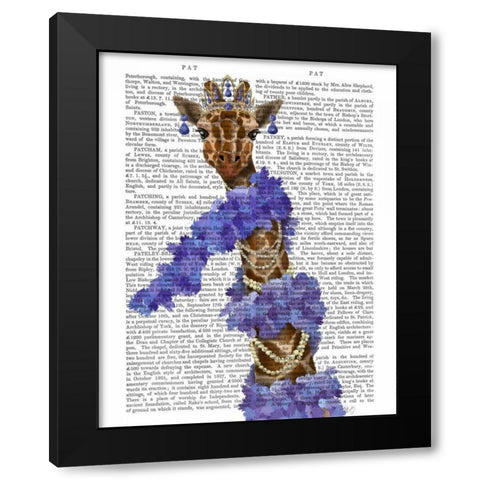 Giraffe with Purple Boa Black Modern Wood Framed Art Print by Fab Funky