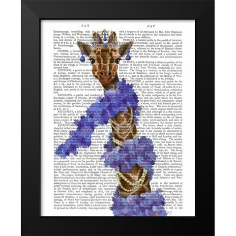 Giraffe with Purple Boa Black Modern Wood Framed Art Print by Fab Funky