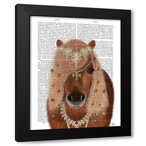 Horse Brown Pony with Bells, Portrait Black Modern Wood Framed Art Print with Double Matting by Fab Funky