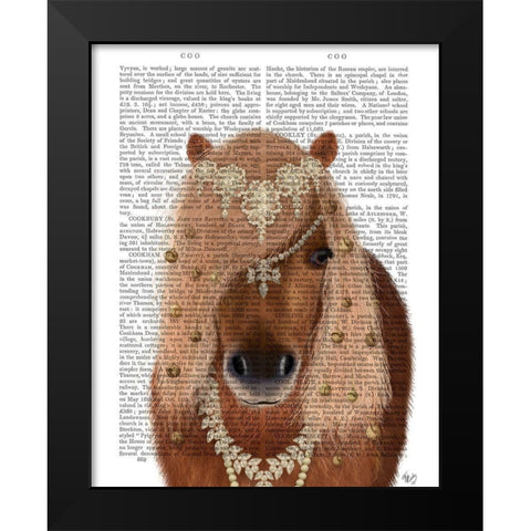 Horse Brown Pony with Bells, Portrait Black Modern Wood Framed Art Print by Fab Funky
