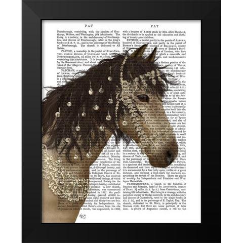 Horse Bucksin with Jewelled Bridle Black Modern Wood Framed Art Print by Fab Funky