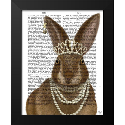Rabbit and Pearls, Portrait Black Modern Wood Framed Art Print by Fab Funky
