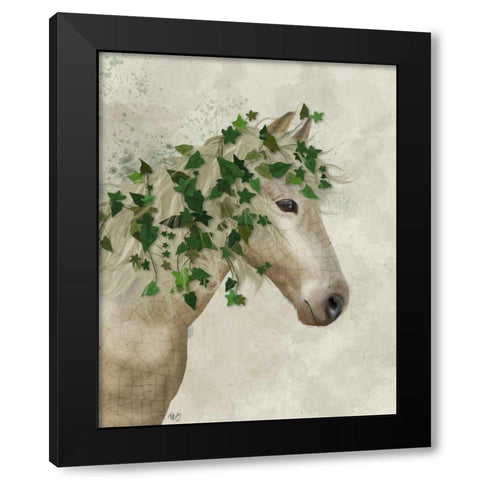 Horse Porcelain with Ivy Black Modern Wood Framed Art Print by Fab Funky