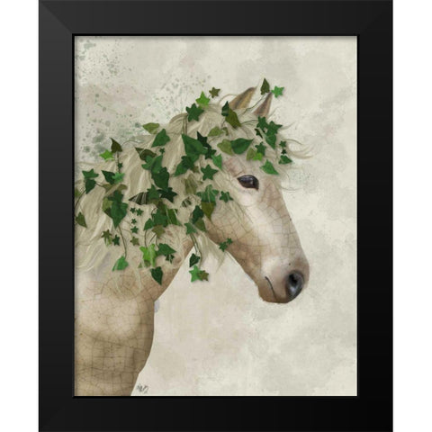 Horse Porcelain with Ivy Black Modern Wood Framed Art Print by Fab Funky
