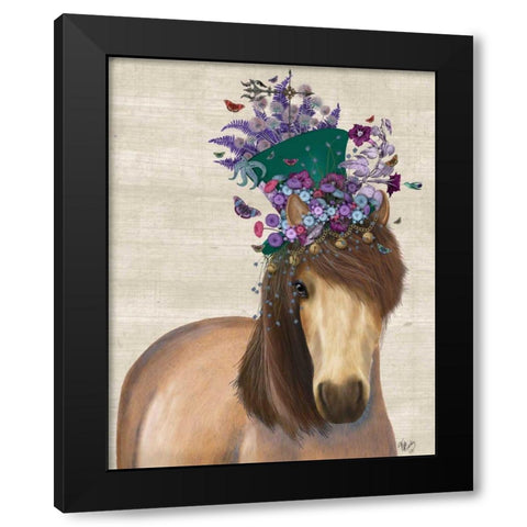 Horse Mad Hatter Black Modern Wood Framed Art Print by Fab Funky