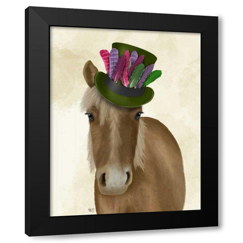 Horse with Feather Hat Black Modern Wood Framed Art Print by Fab Funky