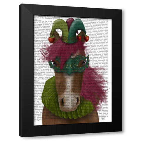 Horse Strawberry Fool Black Modern Wood Framed Art Print with Double Matting by Fab Funky