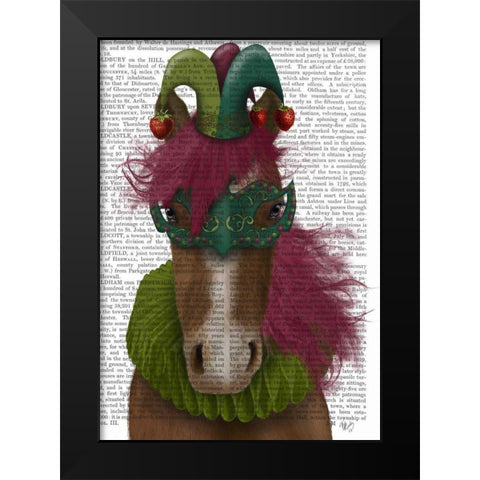 Horse Strawberry Fool Black Modern Wood Framed Art Print by Fab Funky