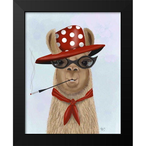 Fabulous Llama Black Modern Wood Framed Art Print by Fab Funky