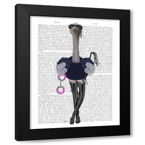 Ostrich with Kinky Boots Black Modern Wood Framed Art Print by Fab Funky