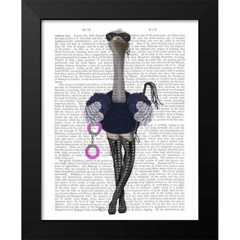 Ostrich with Kinky Boots Black Modern Wood Framed Art Print by Fab Funky